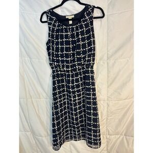 Banana Republic Navy White Grid Dot Print Sleeveless Elastic Waist Midi Dress  6